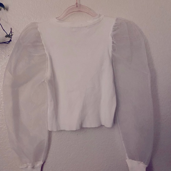 Cherry Koko, White Blouse, Sheer Balloon sleeves, Medium Large - Picture 3 of 5